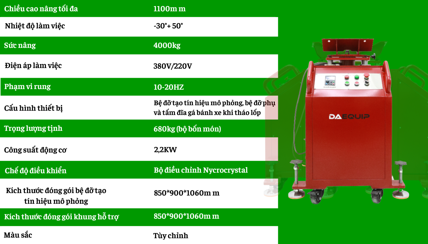 Bảng thông số kỹ thuật của máy kiểm tra gầm ô tô CRS813, hiển thị các chi tiết về kích thước, công suất và tính năng